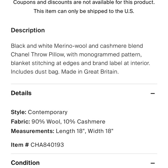 NWT Chanel CC Wool/Cashmere Throw Pillow - Picture 2 of 3